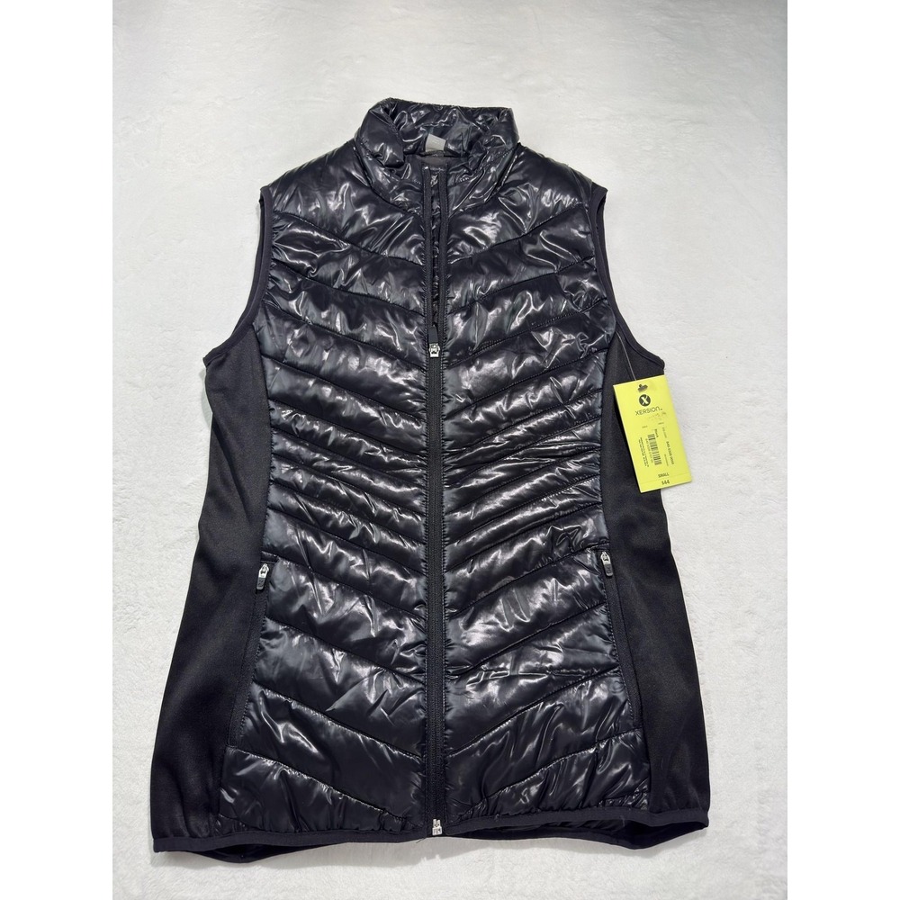Xersion Jacket Womens Small Black Quilted Puffer Sleeveless Full Zip Lightweight